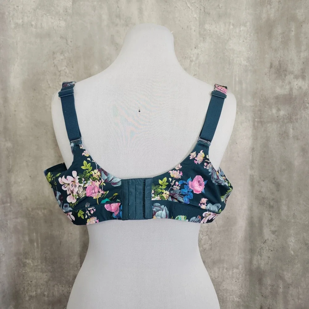 Cacique 46DD Lightly Lined‎ Balconette Floral Underwire Bra Teal Pink Blue